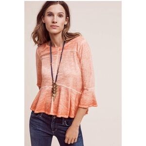 Anthropologie Akemi‎ + Kin Top Blouse Orange Tie Dye Ombre 3/4 sleeve Ruffle